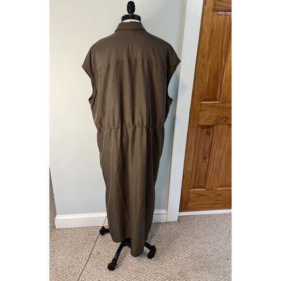 Old Navy Size XXLT Utility Midi Dress Green Button Front Drawstring Waist - Picture 4 of 9